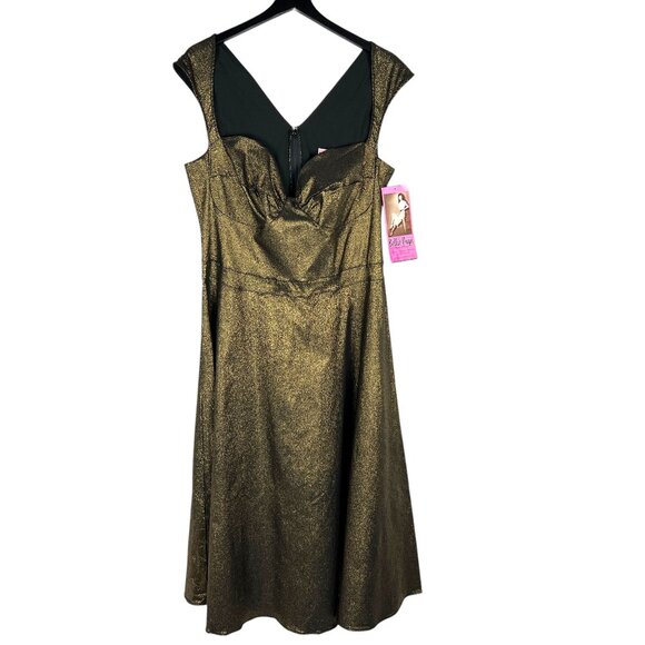 NWT Bettie Page Queen of Pinups Retro Fit and Flare Dress in Burnished Gold 20W - Picture 1 of 11